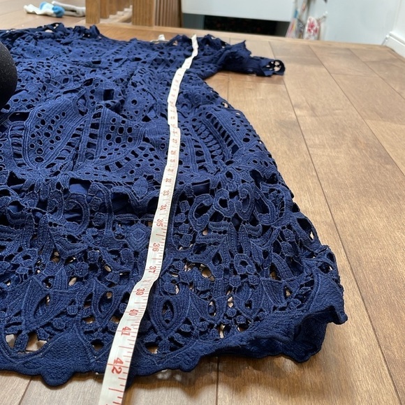 Anthropologie ERI + ALI Lattice Lace Navy Blue Fit N’ Flare Dress shortsleeve XS - Picture 12 of 16